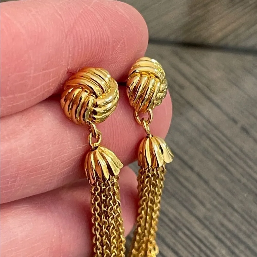 Vintage Gold-tone Tassel Earrings - Chain Tassel Earrings